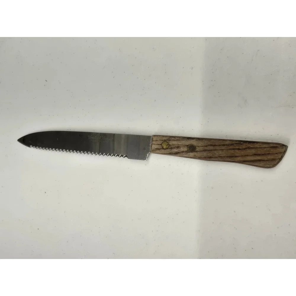 Hanford Forge Steak Knife Serrated Stainless Japan Wood Handle Vintage Cutlery